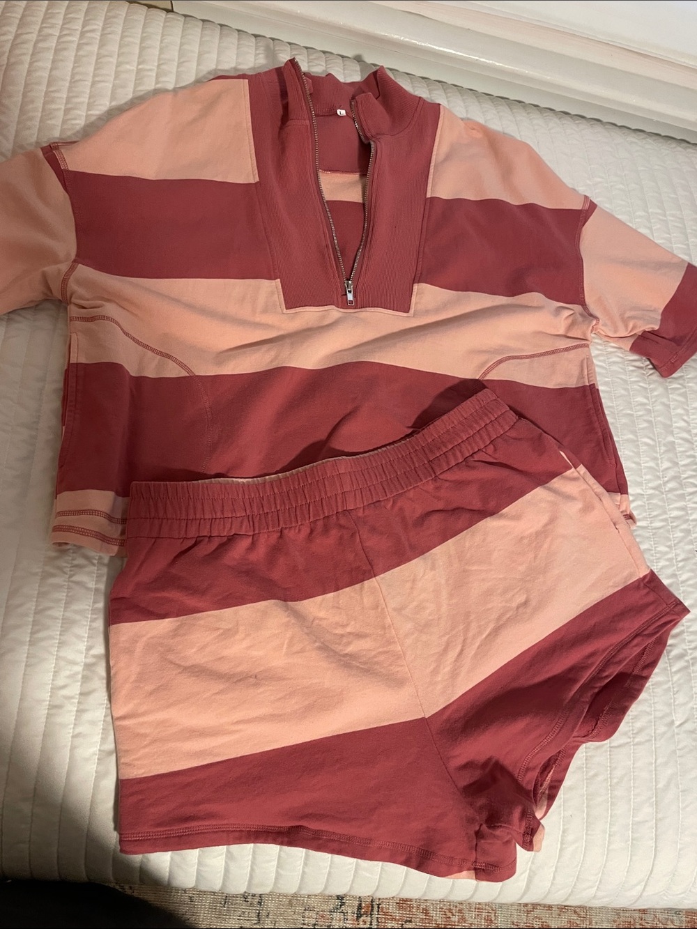 Amazon Women’s Two-Piece Stripe Short Set in Dusty Rose and Blush